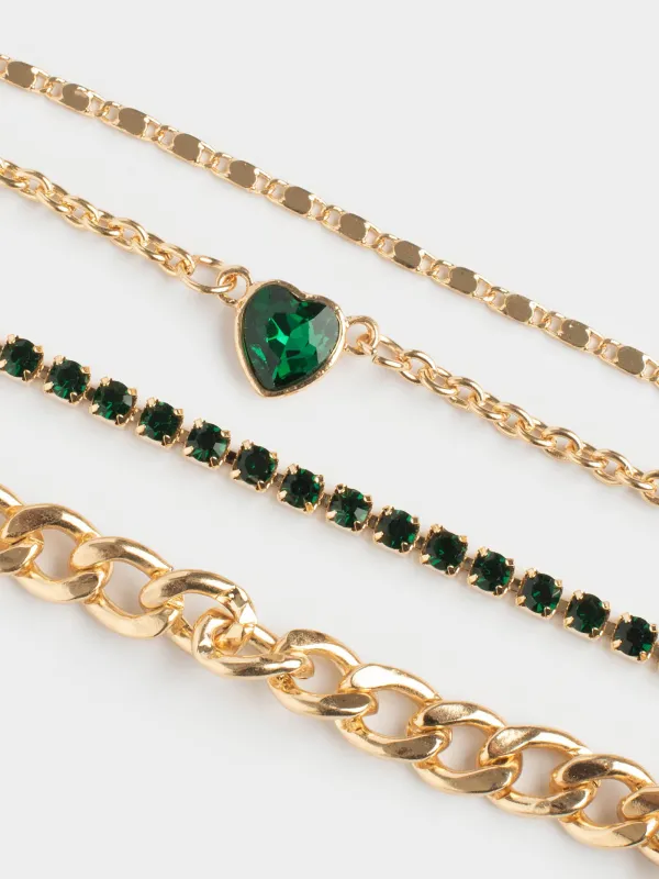 Набор браслетов, 21 см, 3 шт, металл, золотистый, Сердце, Jewelry, image-5