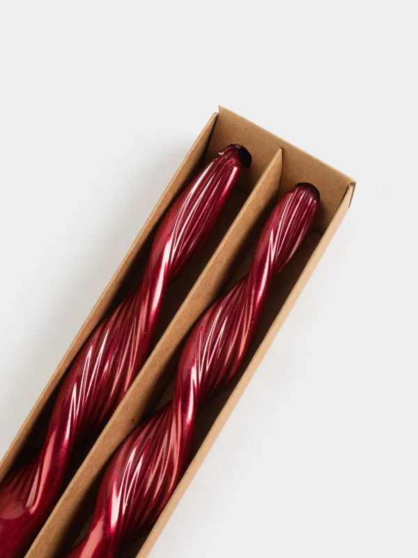 Свеча, 2 шт, 20 см, тонкая, красная, Спираль, Spiral shape, image-3