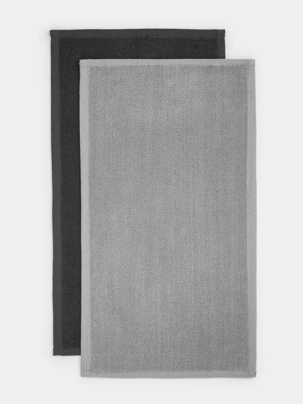 Полотенце кухонное, 30х60 см, 2 шт, хлопок, темно-серое/светло-серое, Mong, image-0