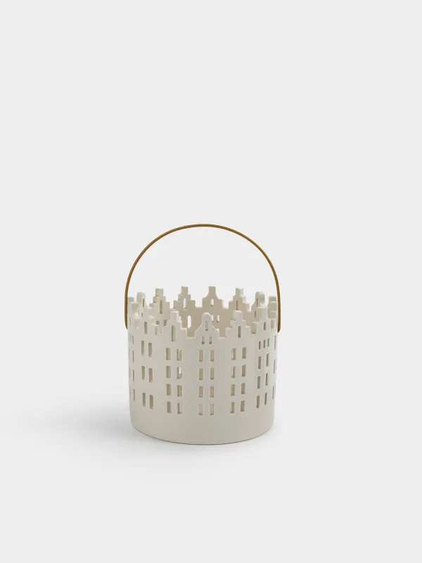 Подсвечник, 11x9 см, для чайной свечи, с ручкой, керамика D/металл, молочный, Дома, Snow sparks, image-0