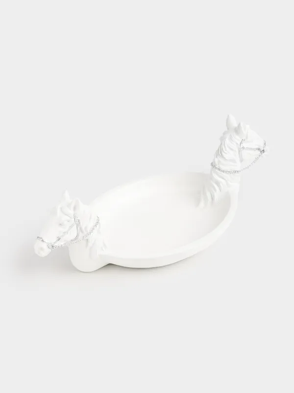 Блюдо декоративное, 34x16x12 см, полирезин, бело-серебристое, Кони, Horses, image-3