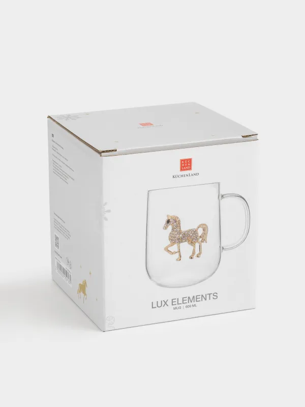 Кружка, 580 мл, стекло Б/металл, Золотистая лошадь, Lux elements, image-4
