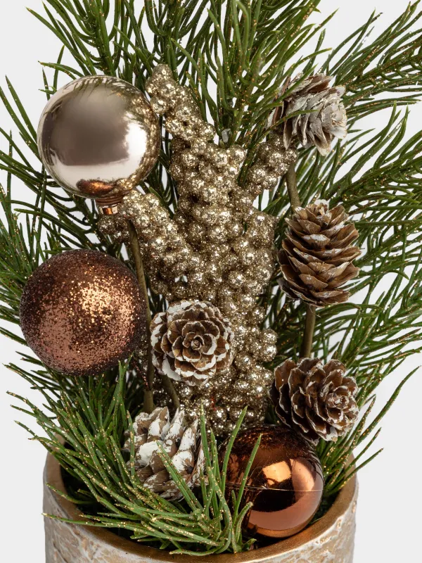 Композиция новогодняя, 30 см, Хвоя и шары, Conifer champagne, image-1