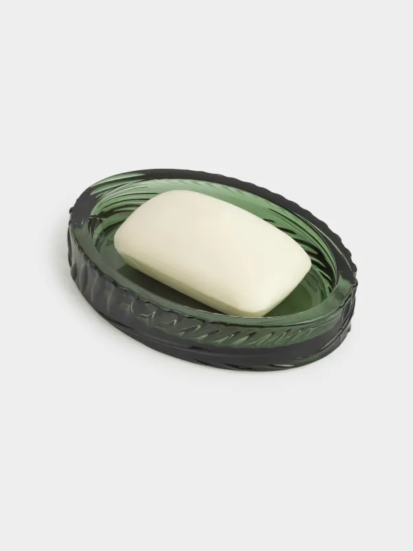 Мыльница, 14х10 см, стекло, овальная, зеленая, Тропические листья, Tropical leaves, image-5