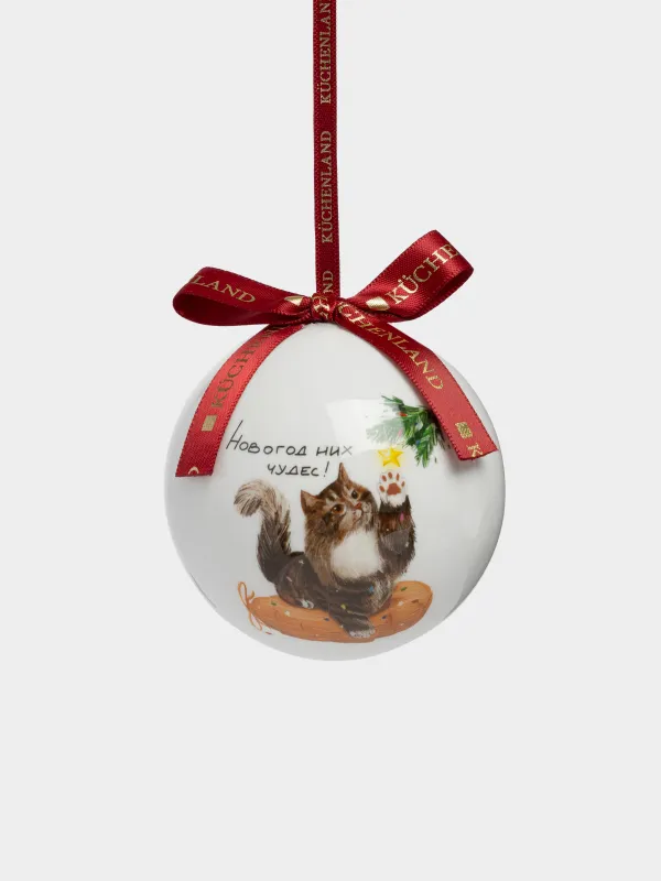 Игрушка елочная, 7 см, Шар, Котик, Ball print, image-1