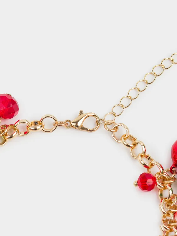 Браслет, 25 см, с подвесками, металл, золотистый, Красные и зеленые бусины, Jewelry christmas, image-2