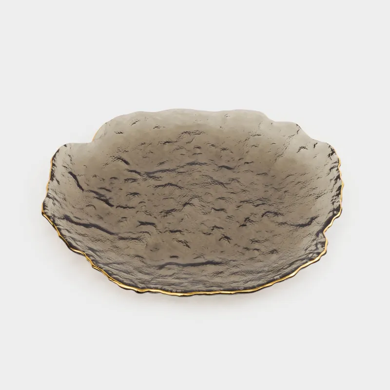 Блюдо, 26 см, стекло, серое, с золотистым кантом, Nautilus color, image-2