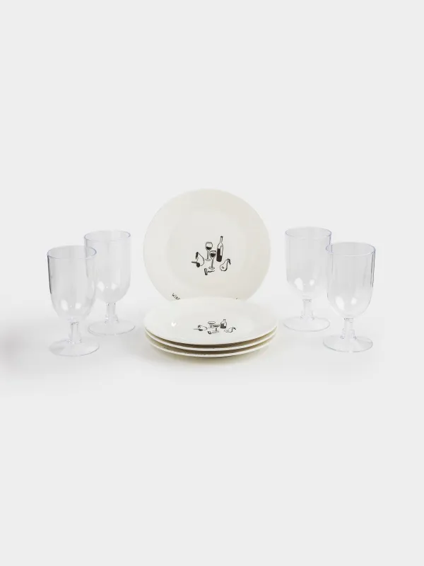 Корзина для пикника, 42х30 см, 4 перс, 25 пр, с пледом, лоза, овальная, коричневая, Picnic, image-6