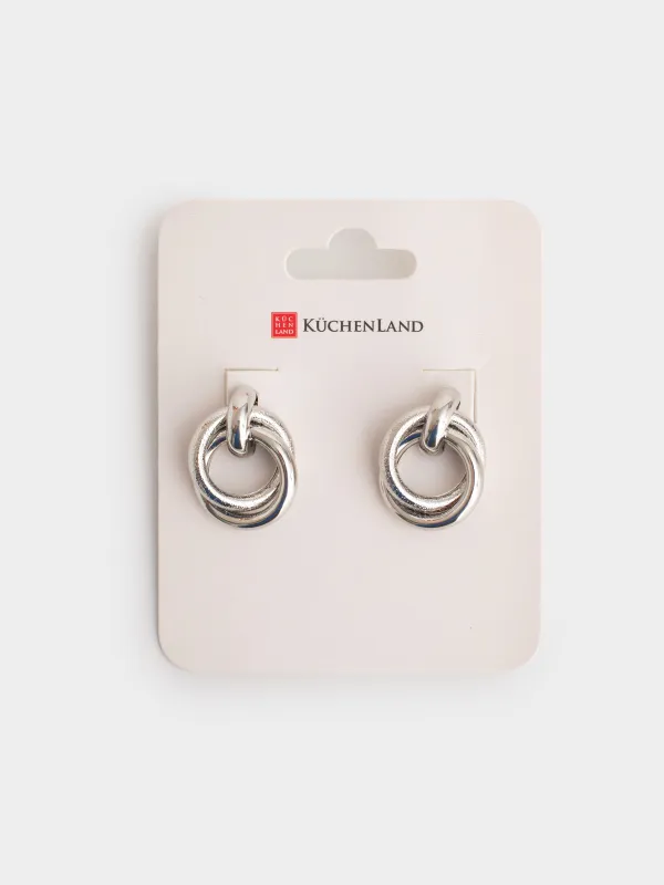 Серьги-пусеты, 3 см, 2 шт, металл, серебристые, Кольца, Jewelry, image-3