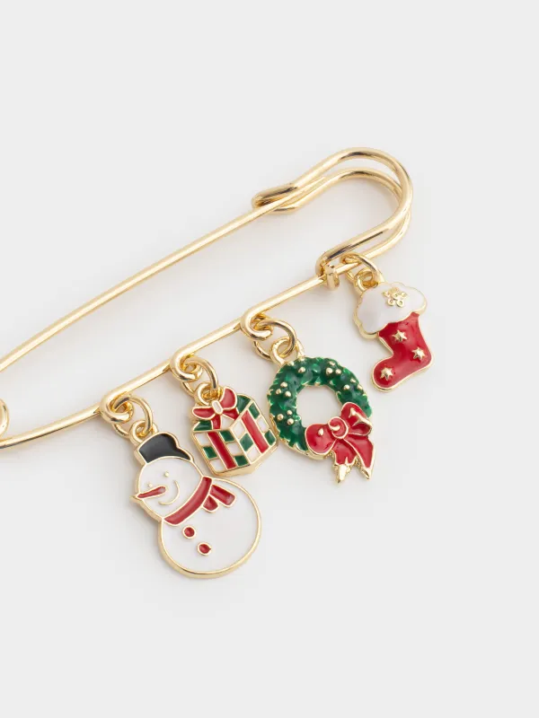 Брошь, 7 см, металл, золотистая, Атрибуты праздника, Jewelry christmas, image-1