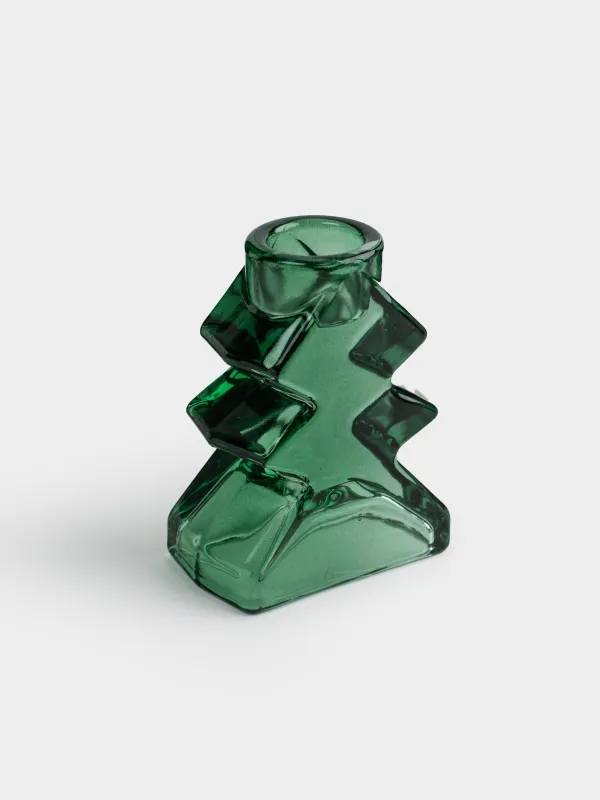 Подсвечник, 9 см, для тонкой свечи, стекло, зеленый, Елка, Fir shape, image-1
