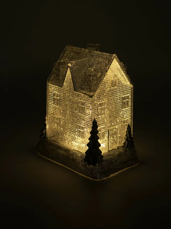 Снежный фонарь, 24 см, с подсветкой, пластик, серебристый, Сияющий дом с елками, Silver style, image-4