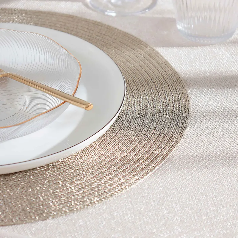 Салфетка под приборы, 38 см, полиэстер, круглая, шампань, Rotary shine, image-2