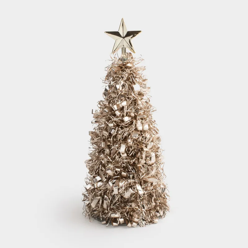 Ель искусственная, 25 см, мишура/пластик, шампань, Крупная мишура, Tinsel christmas