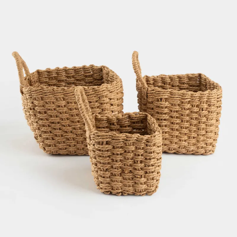 Набор корзин для хранения, 3 шт, плетеный, целлюлоза, квадратный, Braided, image-1