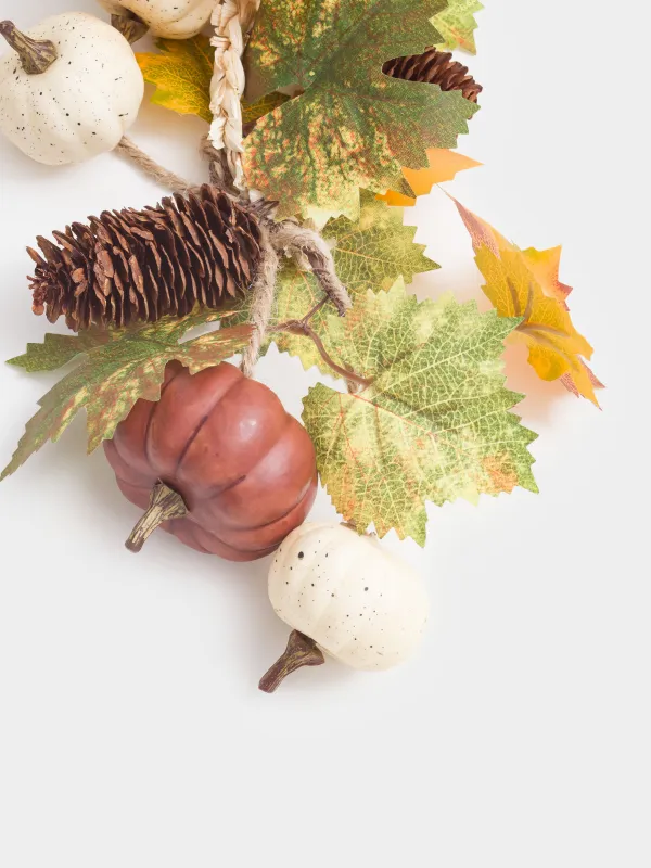 Ветка-гирлянда декоративная, 60 см, пенопласт/полиэстер, Тыквы с шишками, Autumn fusion, image-2