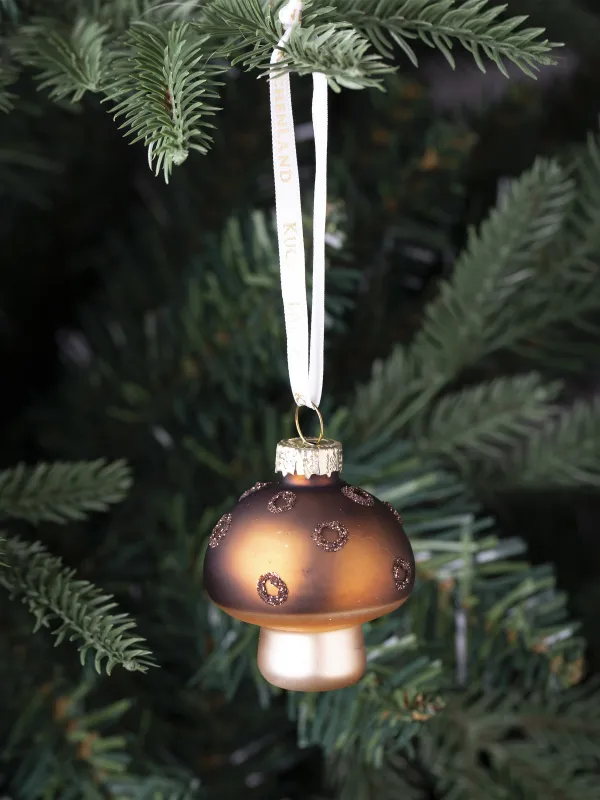 Игрушка елочная, 4 см, стекло, с блестками, коричневая, Грибочек, Figure christmas, image-2