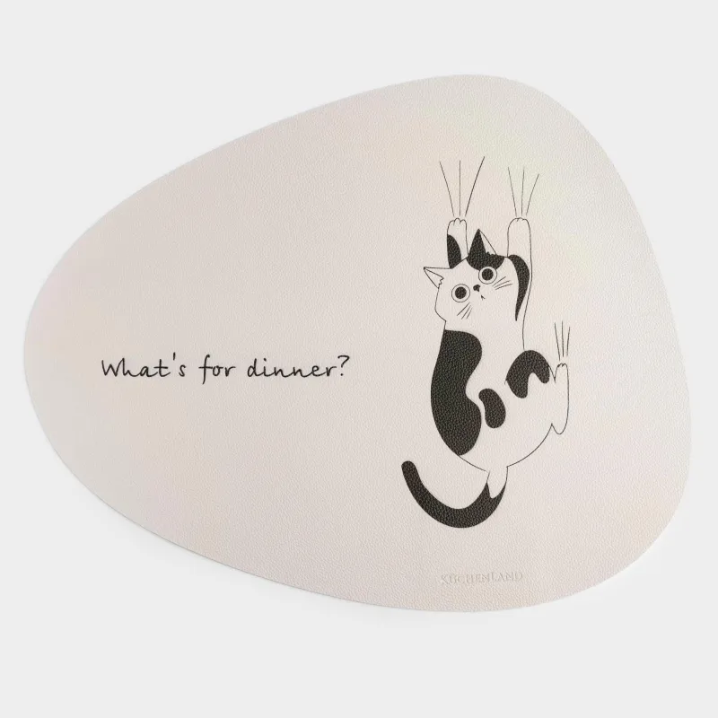 Салфетка под приборы, 37x45 см, ПВХ, фигурная, молочная, Кот, Rock print, image-0