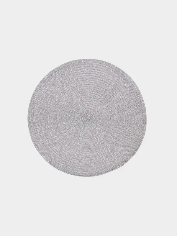 Салфетка под приборы, 38 см, полиэстер, круглая, серебристая, Rotary shine, image-0