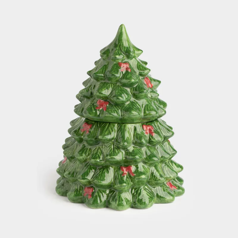 Емкость для хранения, 16х20 см, 710 мл, керамика, зеленая, Ель с бантами, Christmas traditions
