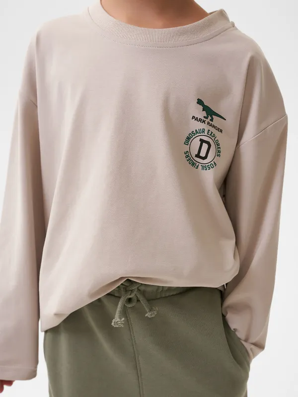 Лонгслив детский, для мальчиков, хлопок/спандекс, серо-бежевый, Carson, image-1