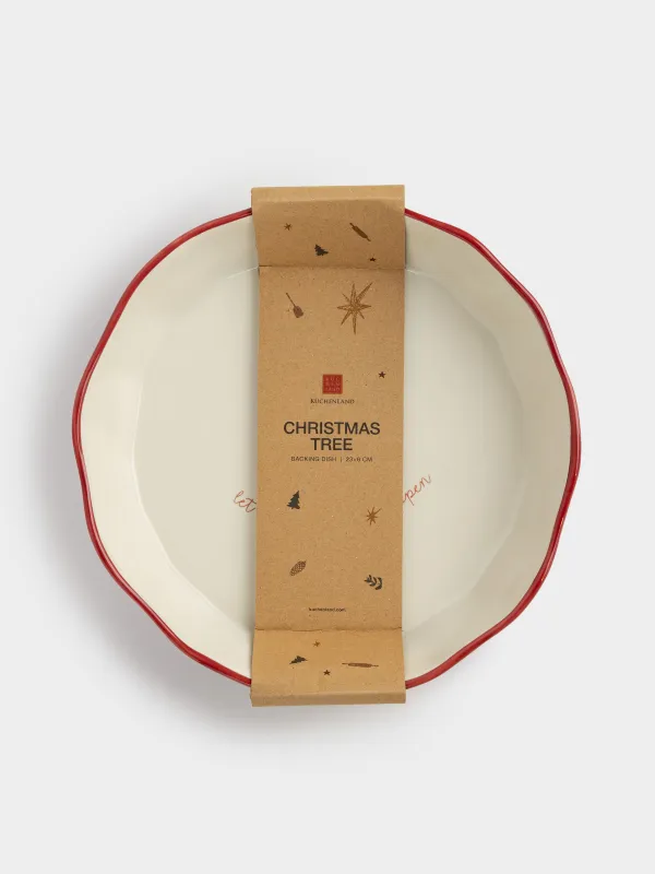 Форма для запекания, 23 см, керамика, круглая, бордовая, Елка, Christmas tree, image-6