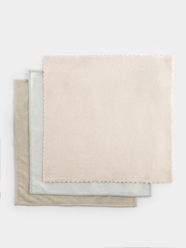 Набор тряпок для уборки, 32х32 см, 3 шт, многофункциональный, микрофибра, цветной, Clean, image-0