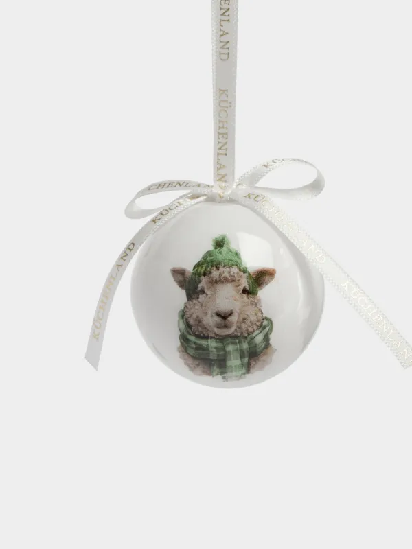Игрушка елочная, 5 см, Шар, Овечка в шапке и шарфе, Ball print, image-1