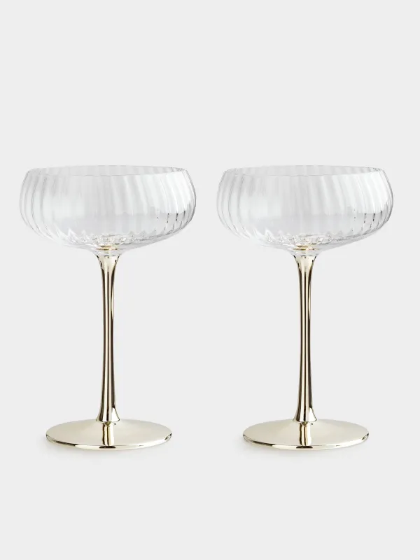 Бокал-креманка для шампанского, 220 мл, 2 шт, стекло, золотистая ножка, Glyfada, image-0