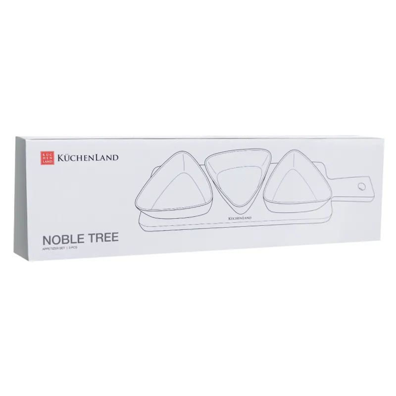 Набор для закусок, 3 пр, на подставке, керамика/дерево, белый, Треугольники, Noble tree, image-4