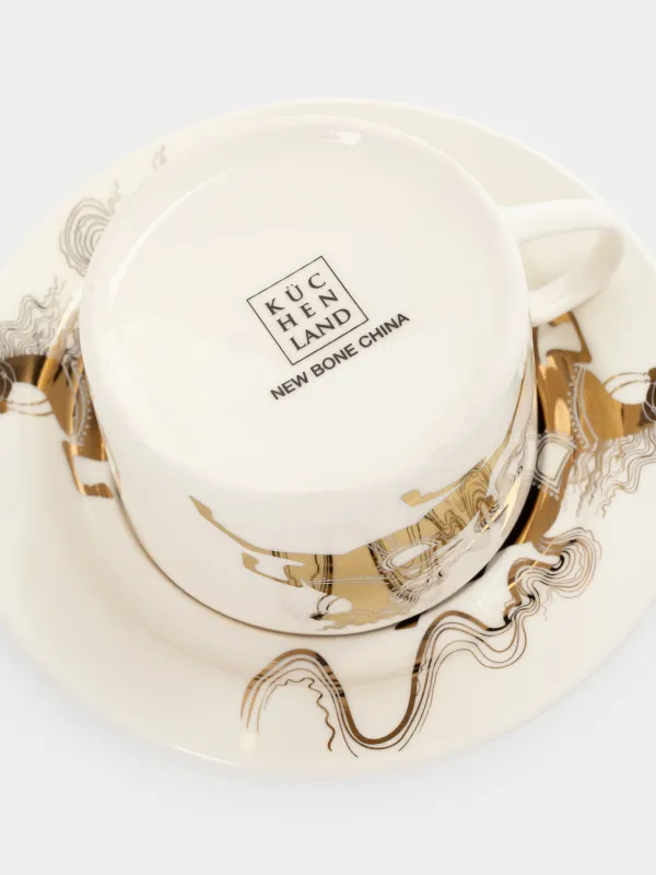 Пара чайная, 1 перс, 2 пр, 220 мл, фарфор N, бело-золотистая, Лошадь, Horse gold, image-3