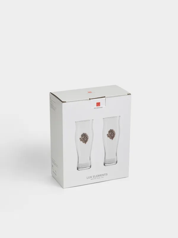 Стакан для пива, 17 см, 600 мл, 2 шт, стекло/металл, Золотистый лев, Lux elements, image-4
