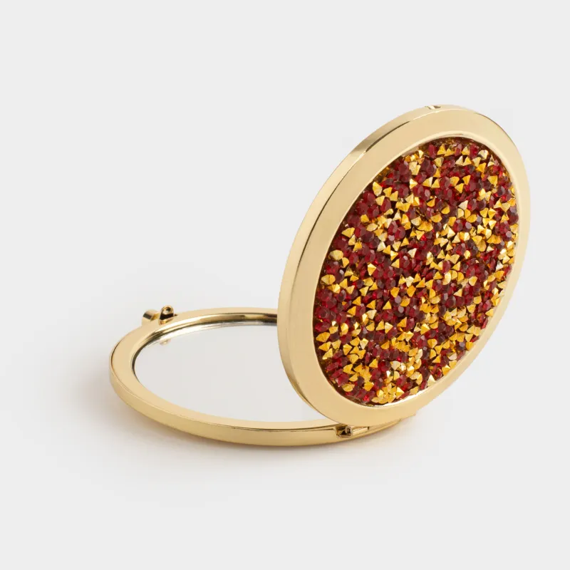 Зеркало карманное, 7 см, двустороннее, сталь, золотистое, Красные блестки, Actress