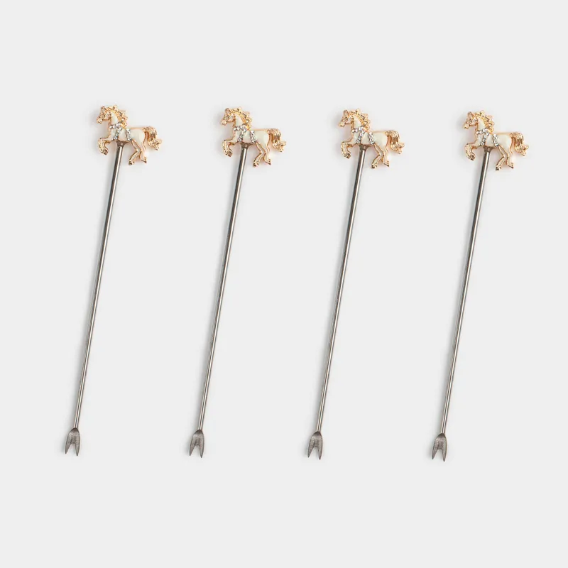 Шпажка для канапе, 12 см, 4 шт, металл, молочно-золотистая, Конь, Horse gold