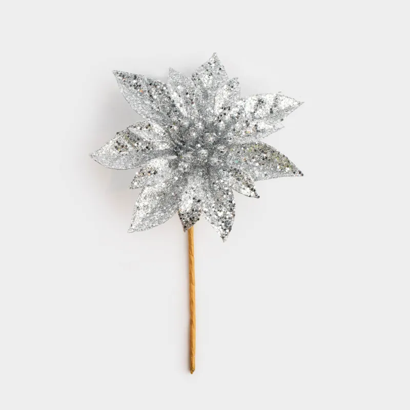 Украшение декоративное, 13 см, пластик, серебристое, Пуансеттия, Flower decor