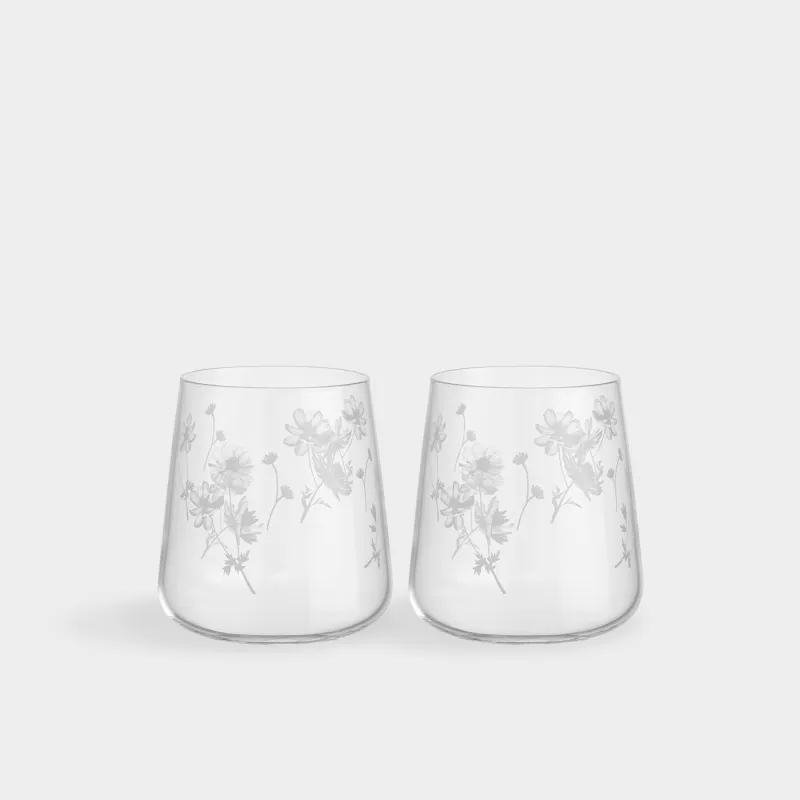 Стакан, 10 см, 420 мл, 2 шт, стекло, Белые цветы, Bloome
