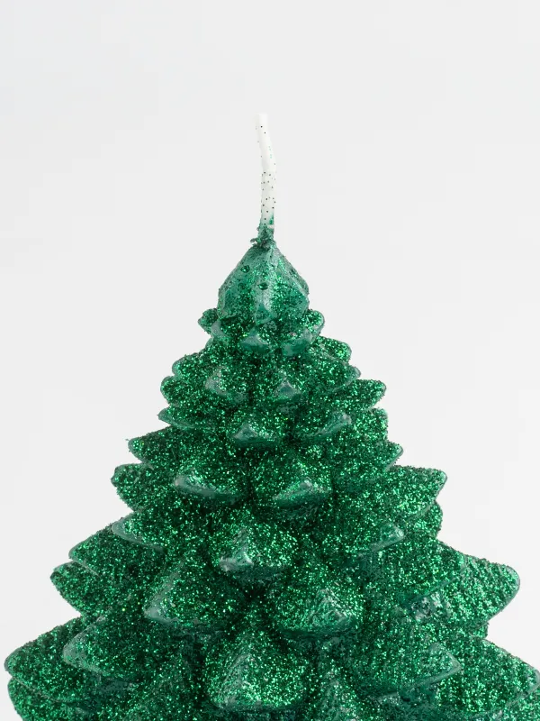 Свеча, 11x13 см, с блестками, зеленая, Елка, Fir candle, image-1