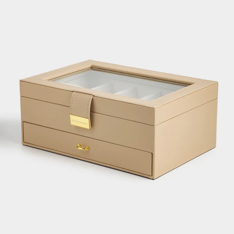 Шкатулка для украшений, 26х18 см, дерево/искусственная кожа, бежевая, Premiere