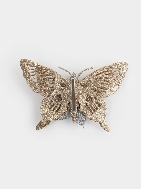 Украшение декоративное, 16 см, на клипсе, пластик, шампань, Бабочка с цветком, Flower decor, image-2