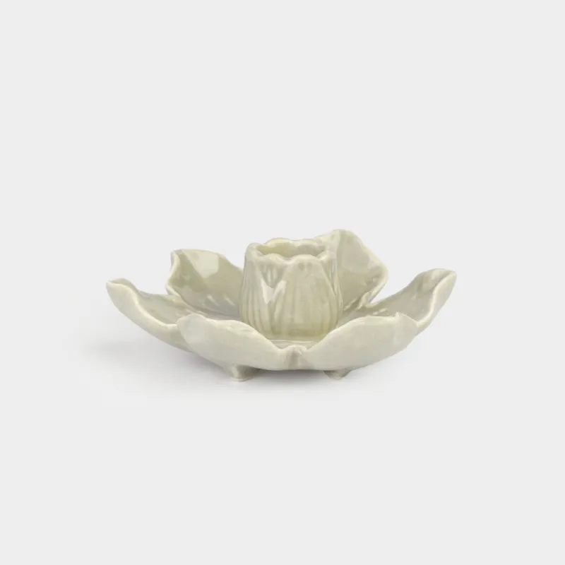 Подсвечник, 11х5 см, для тонкой свечи, фарфор P, зеленый, Цветок, Bloome