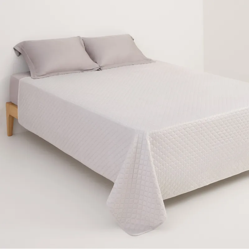 Покрывало, 220х240 см, стеганое, вельвет/микрофибра, бежево-серое, Stitch velvet