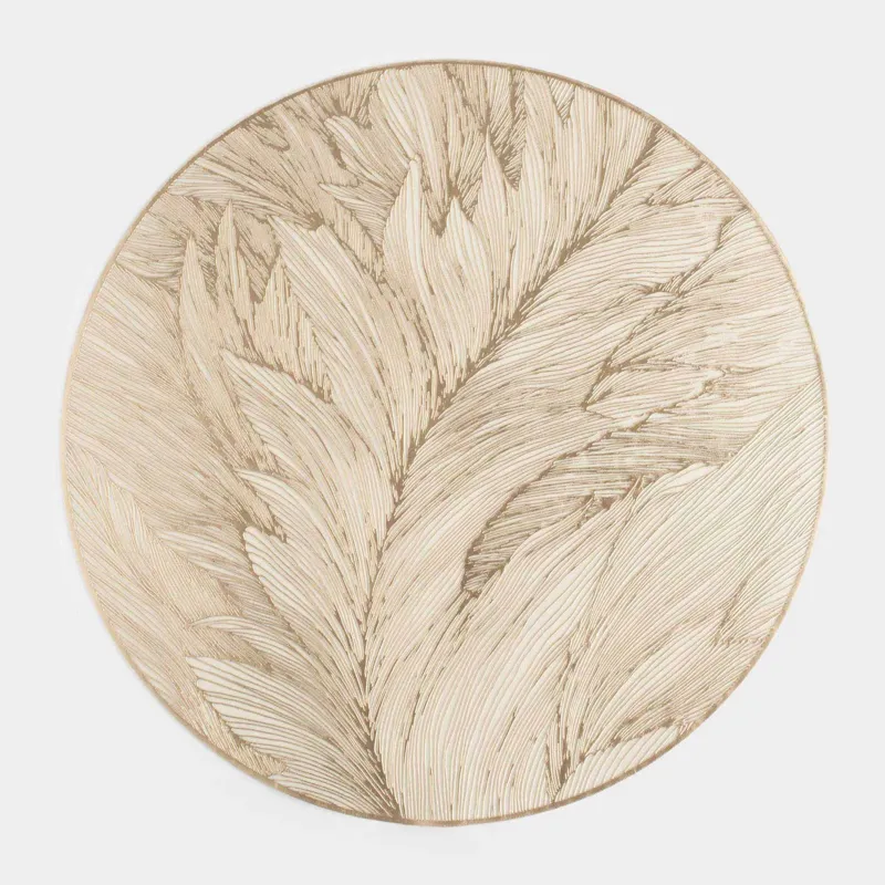 Салфетка под приборы, 38 см, ПВХ, круглая, золотистая, Лист, Azhur