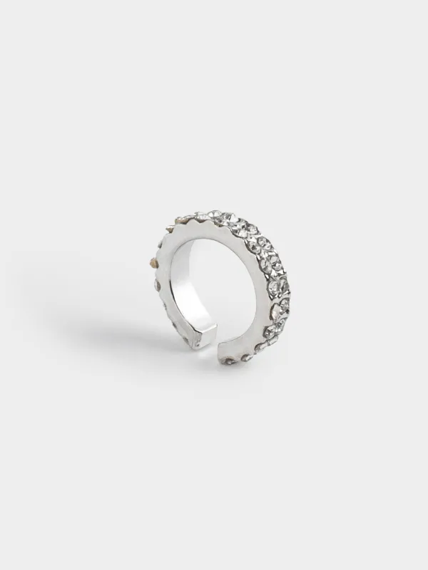 Серьга-кафф, 1 см, металл, серебристая, Кристаллы, Jewelry crystal, image-0