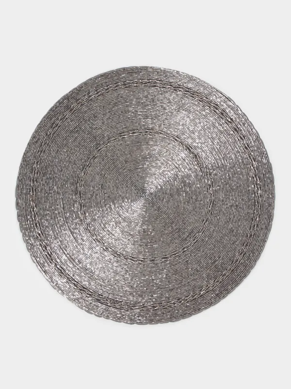 Салфетка под приборы, 36 см, бисер, круглая, темно-серая, Shiny beads, image-0