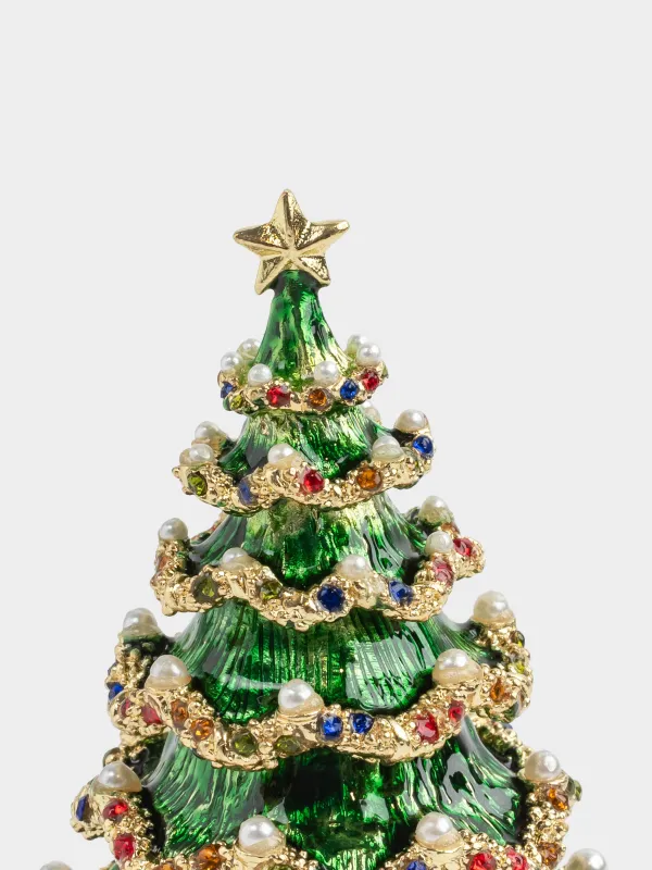Шкатулка, 6x10 см, металл, зеленая, Елка со звездой, Christmas style, image-2