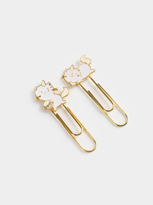 Скрепка канцелярская, 6 см, 2 шт, металл, розовая/голубая, Кот-единорог, Cat-unicorn, image-1