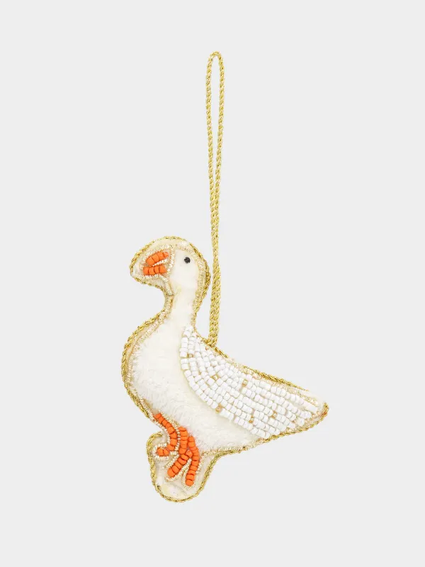 Игрушка елочная, 10 см, бисер/полифилл, бело-оранжевая, Гусь, Beads figure, image-1