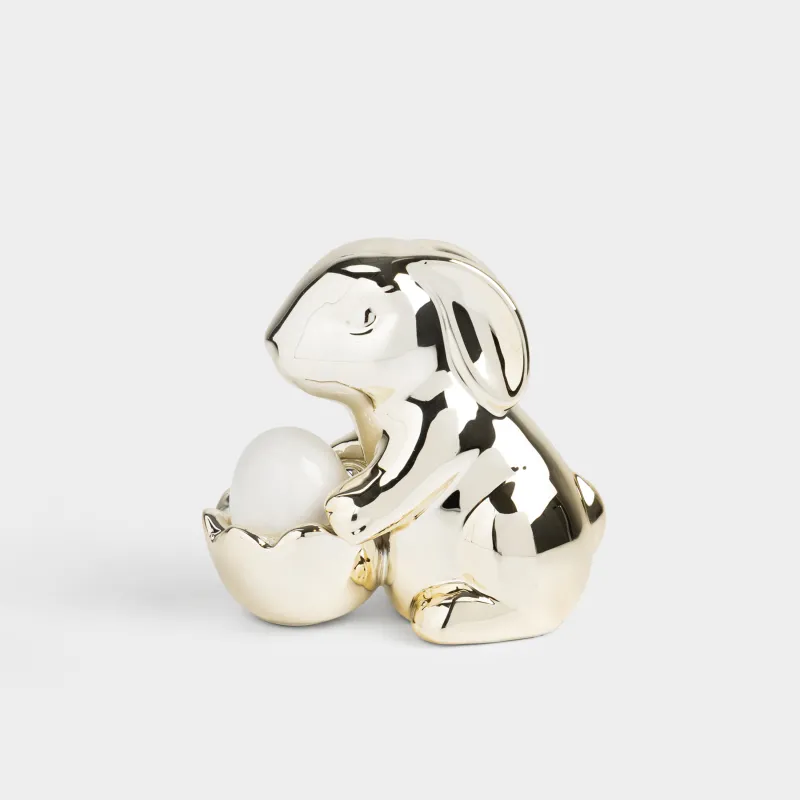 Статуэтка, 11 см, керамика D, золотисто-белая, Кролик с яйцом, Rabbit gold