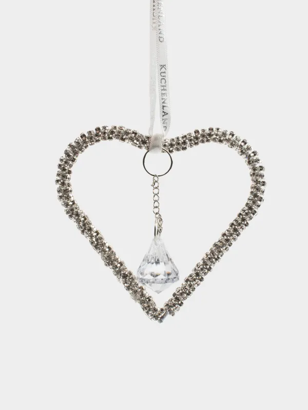 Игрушка елочная, 8 см, акрил/металл, серебристая, Сердце с кристаллом, Ice crystal, image-0