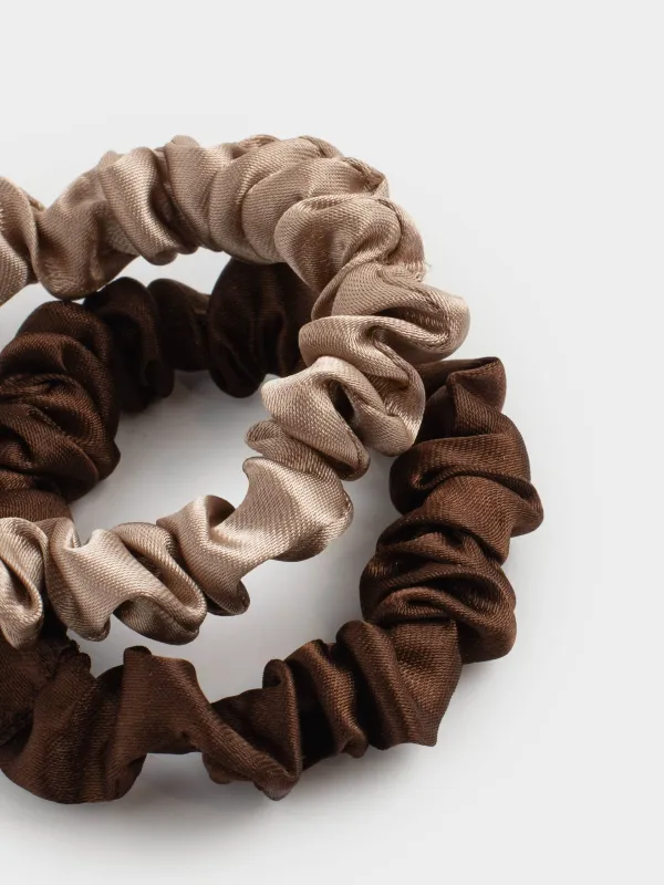 Резинка для волос, 6 см, 2 шт, сатин, бежево-коричневая, Silk, image-1